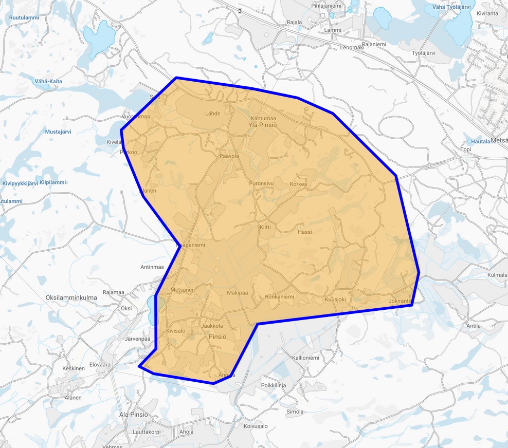 Pinsiö, valokuidun ennakkomyyntialue